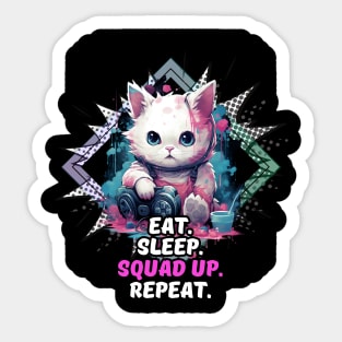 Eat Sleep Squad Up Repeat - Gamer Cat Sticker